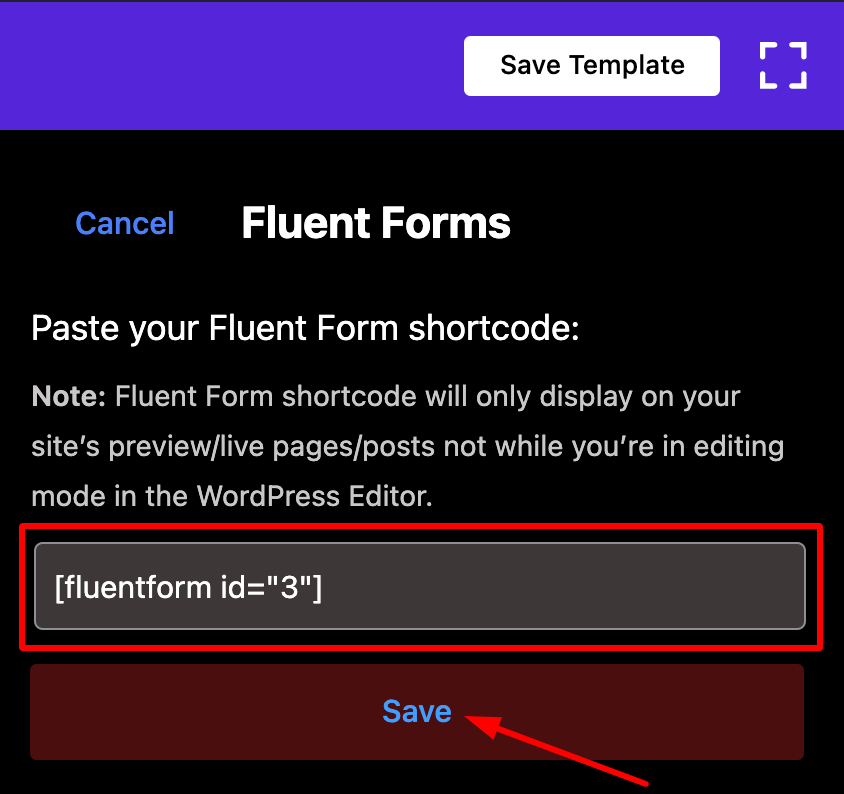 Fluent Forms Shortcode