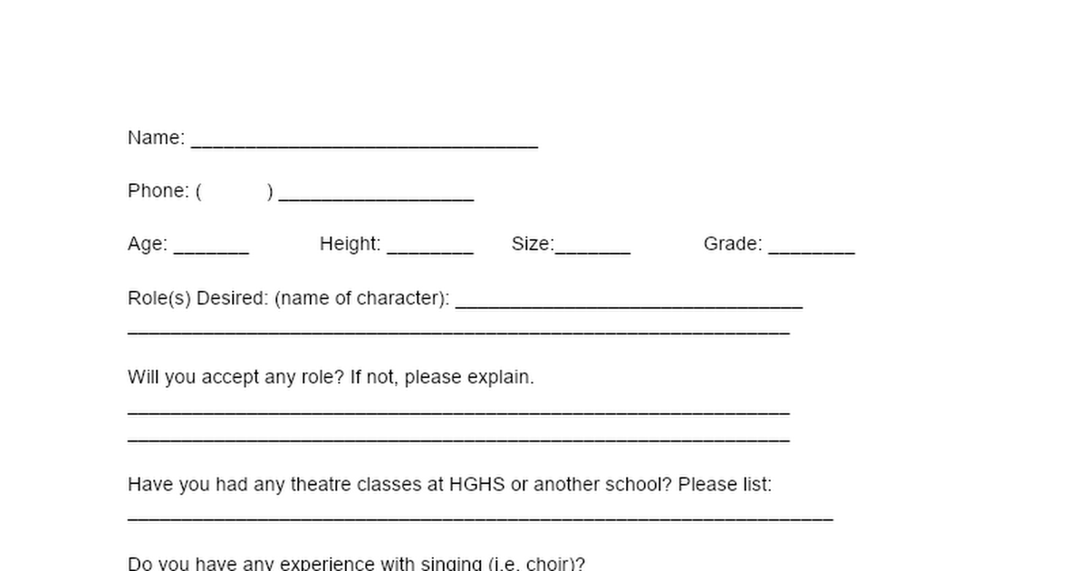 Audition Form 