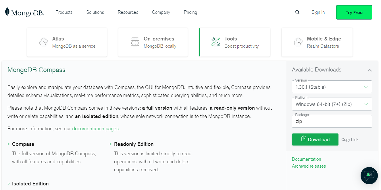 MongoDB Compass Windows: Downloading the Application