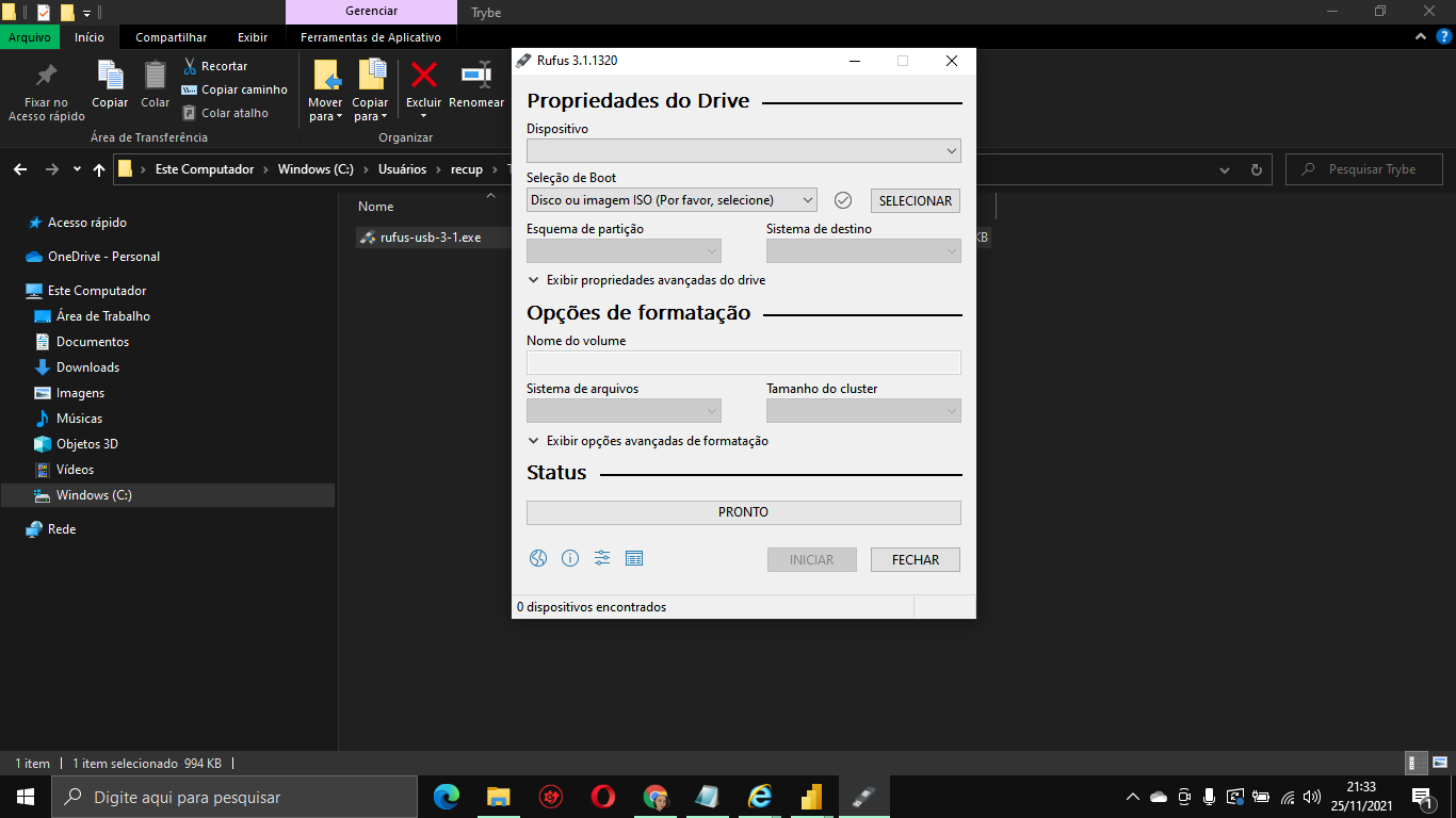 Propriedades do Drive Linux