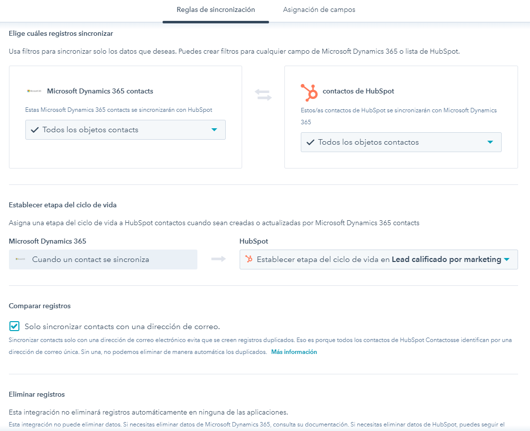 Sincronización de datos HubSpot