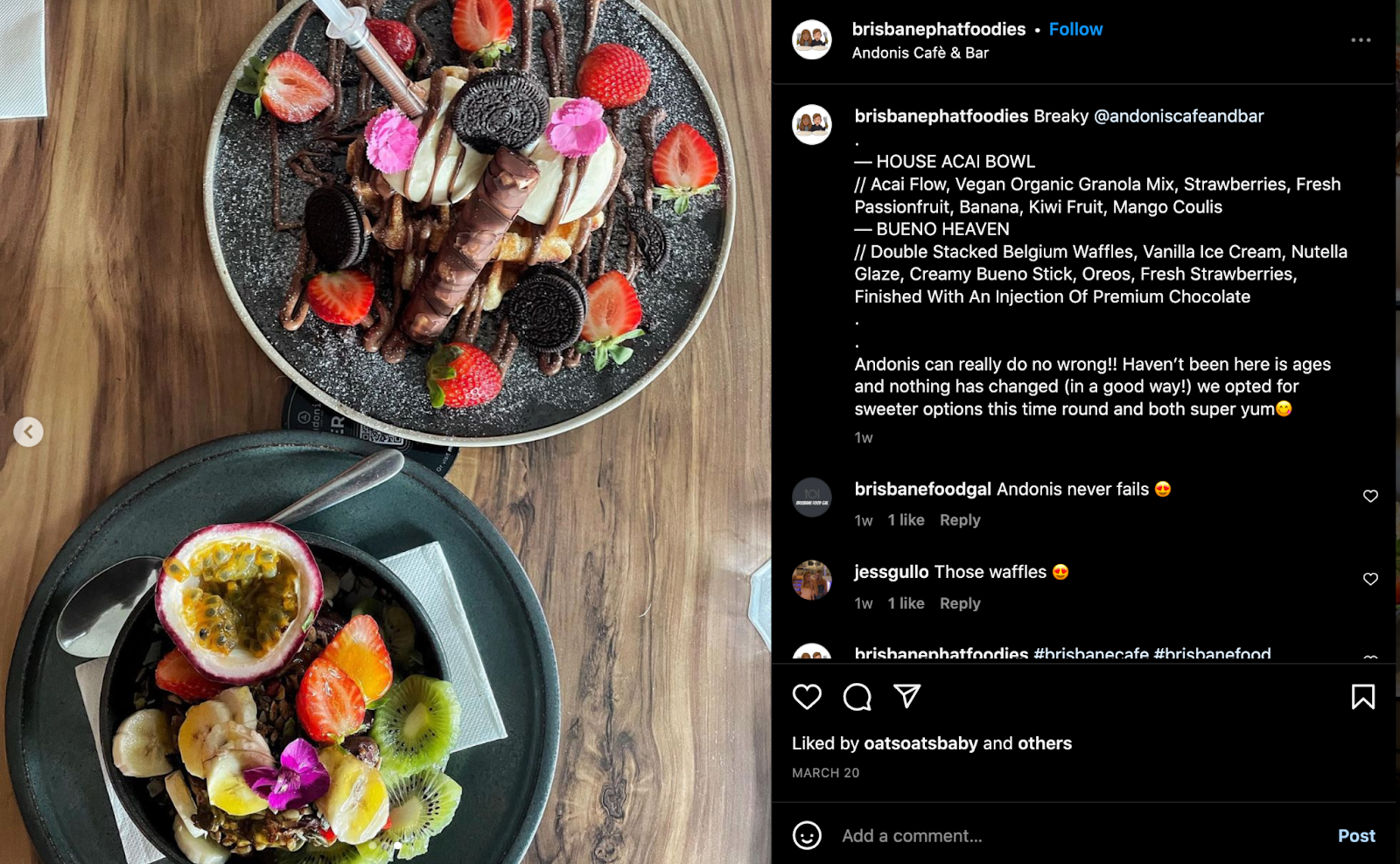 influencer marketing for restaurant example Andonis Cafe