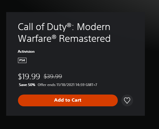 Call of Duty®: Modern Warfare® Remastered giảm giá 50% trên Playstation 4567