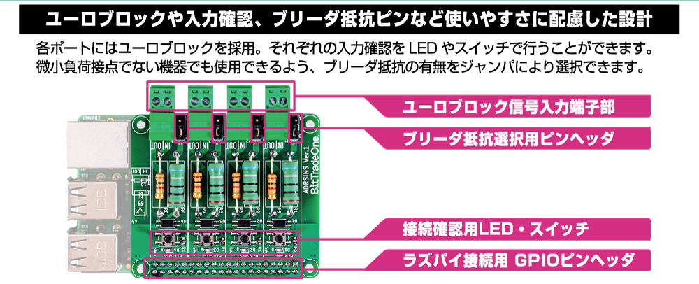 ADRSINS ラズベリーパイ専用絶縁入力拡張ボード — ビット ADRSINS ラズベリーパイ専用絶縁入力拡張ボード — ビット