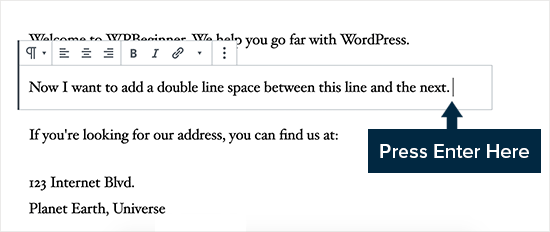 Adicionando espaçamento de linha duplo no WordPress
