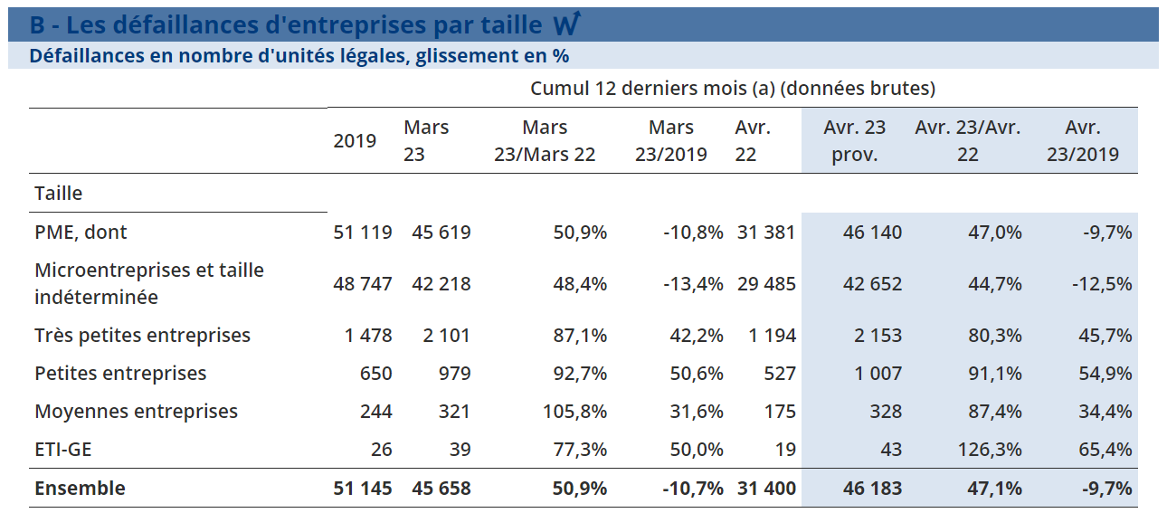 Les défaillances d'entreprises par taille