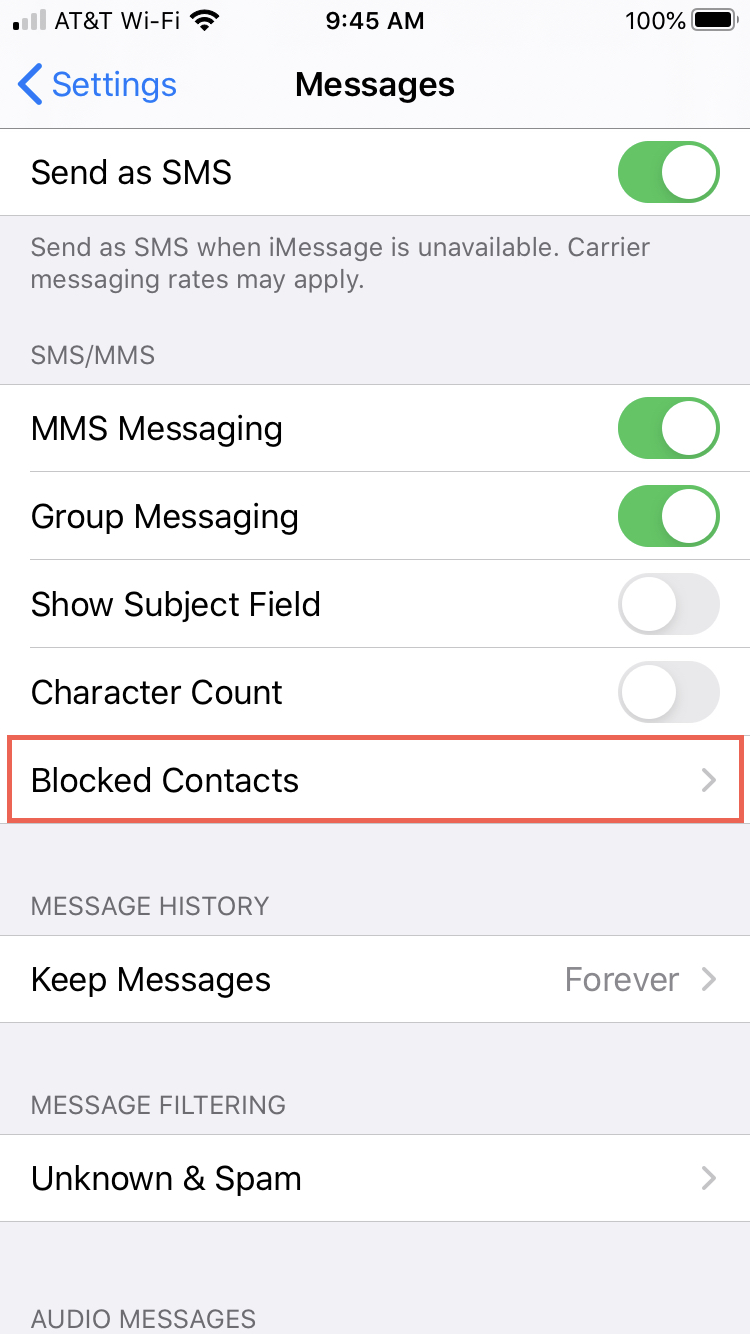 Tap ‘Blocked Contacts’ from the Messages app 