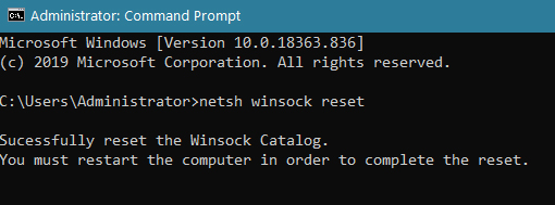 Winsock reset command