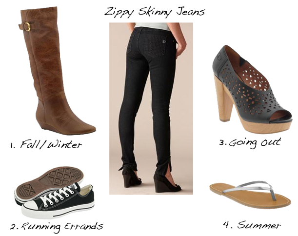 What Shoes to Wear With DownEast Zippy Skinny Jeans