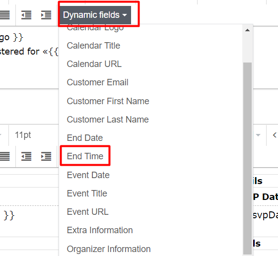 print screen of the new dynamic fields for Tickets/RSVP template