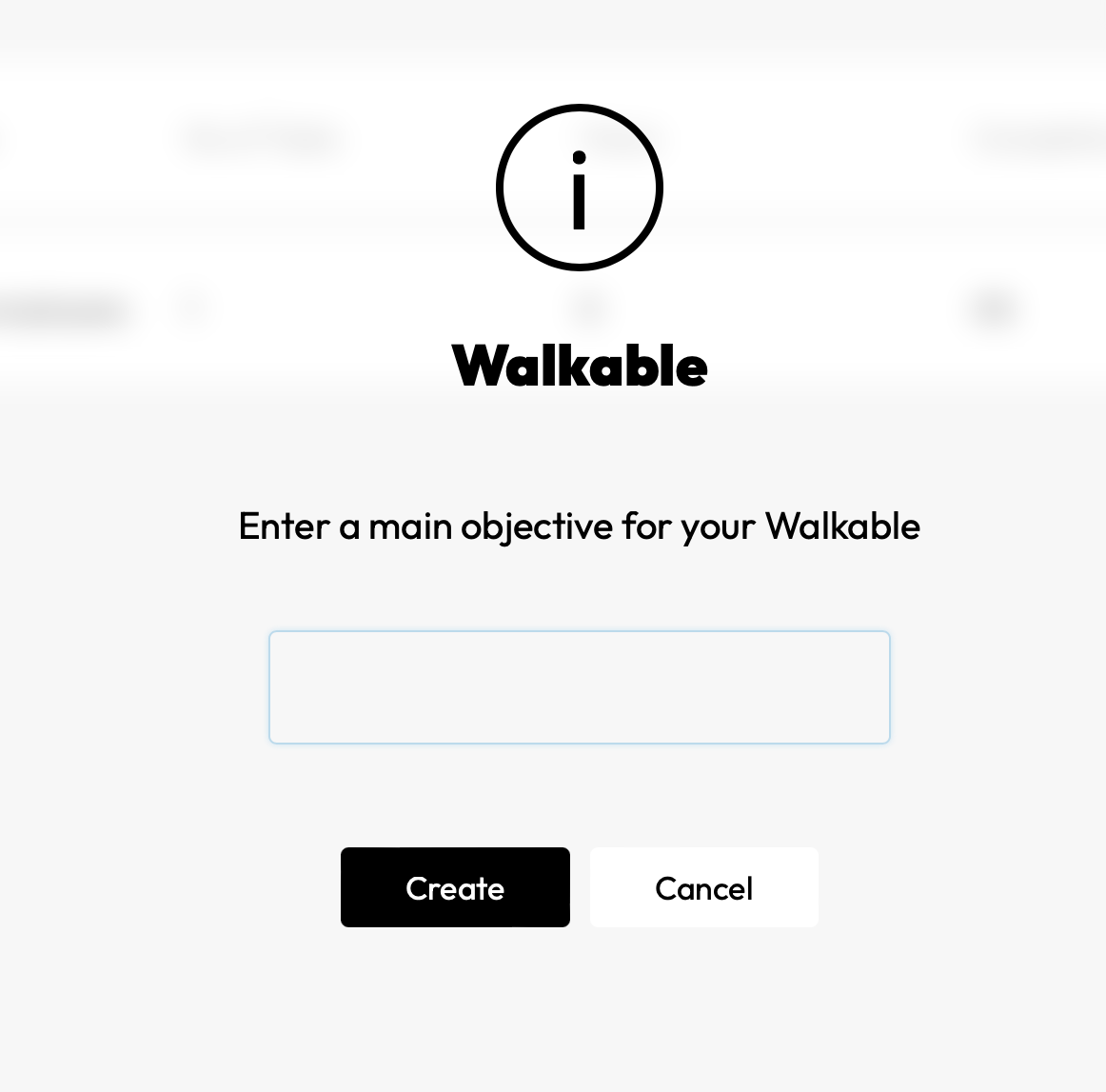 A screenshot that allows users to enter the 'main objective' of the Walkable. 