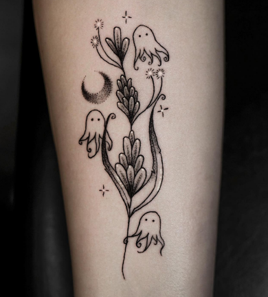 Ghost In Flowers Lavender Tattoo Designs