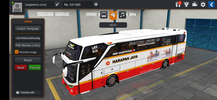 Download Mod Bussid Harapan Jaya JB3+ Scania K360