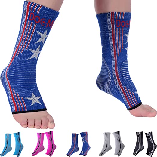 Doc Miller Ankle Compression Sleeve For Achilles Tendonitis & Plantar Fasciitis Relief, Recover Sports Injury and foot Joint Swelling - 1 Pair XX-Large Flag Color 20-30 mmHg Toeless Foot Compression Sleeve