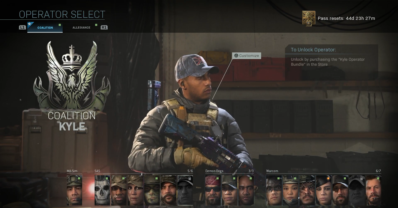 Notice the grayed out COD Operators.