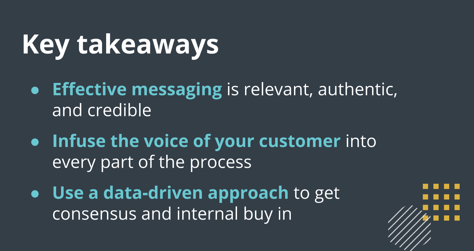 An outline of the key takeaways from Sarah Din's presentation.