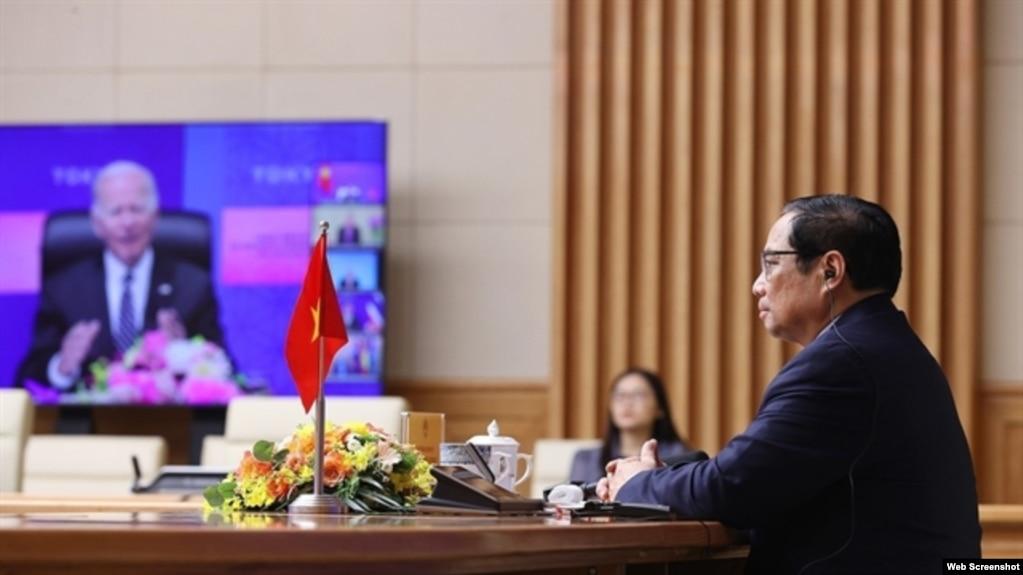Thủ tướng Việt Nam Phạm Minh Chính tham dự lễ phát động Khuôn khổ IPEF hôm 23/5/2022. Photo VNA/VNS.