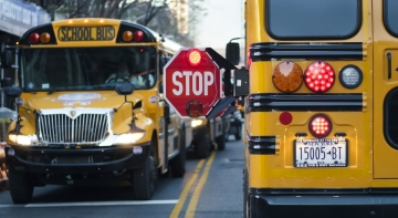 A school bus and a stop sign

Description automatically generated