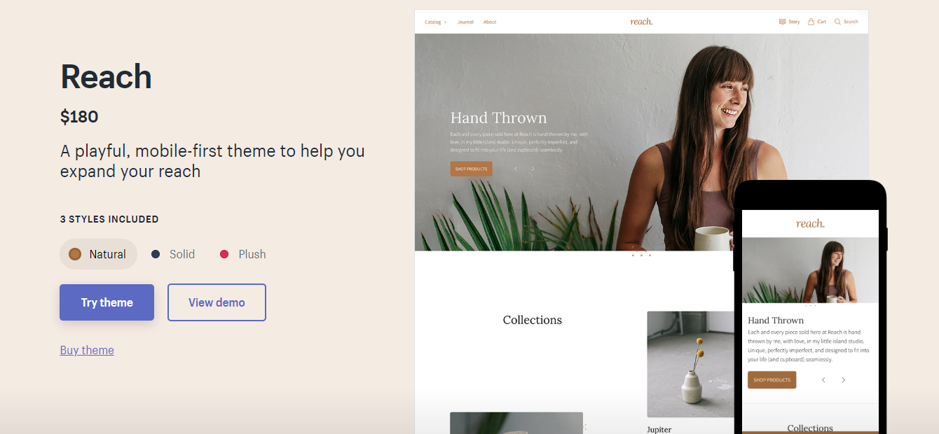 An example of Shopify's theme "Reach"