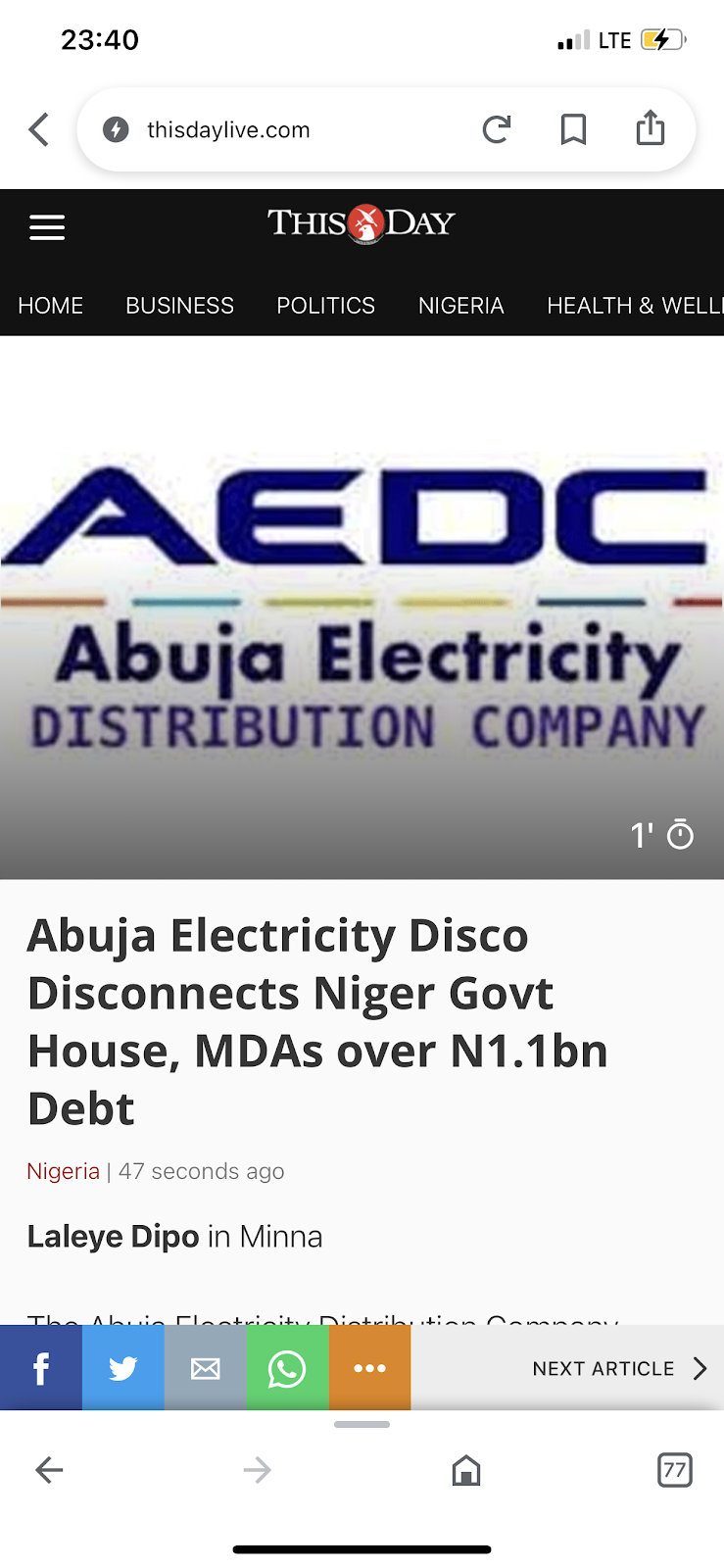 Abuja Electricity Distribution Company Did Not Disconnect Power Supply in Niger State