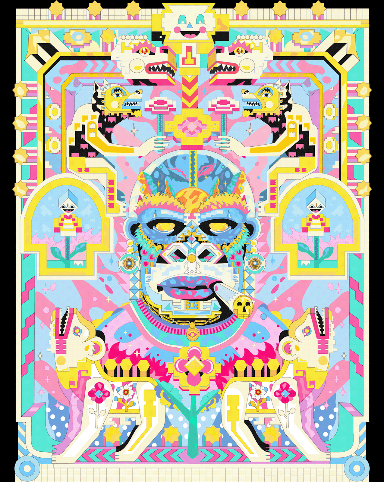 animals Digital Art  edition GigPoster poster print psychedelic scarf Totem vector