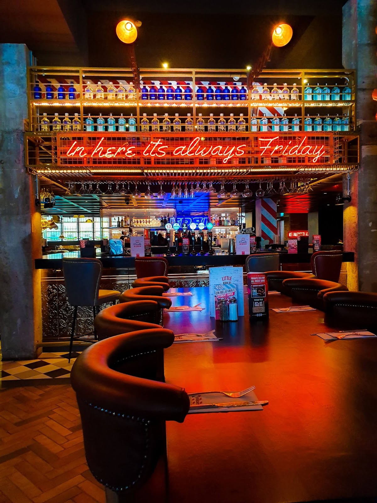 Pubs in Ireland, in here its always Friday, neon lighting
