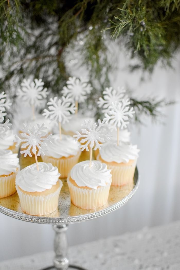 Winter ONEderland Cupcakes with Snowflake Toppers from a Winter ONEderland 1st Birthday Party on Kara's Party Ideas | KarasPartyIdeas.com (62)