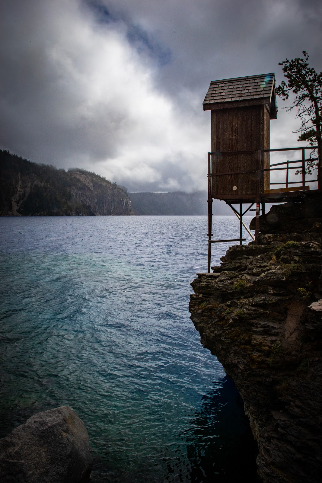 A small shed on the end of Crater Lake