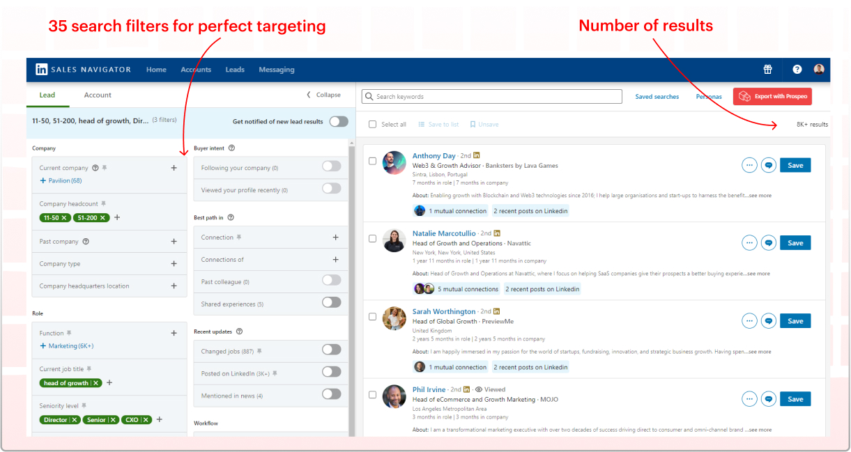 35 sales navigator search filters