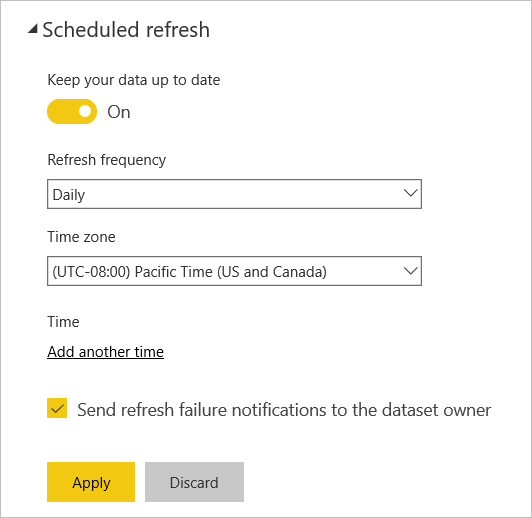 Scheduled refresh dialog box