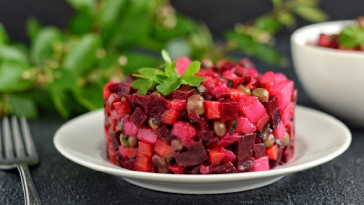 Pictured is an example serving of an 8 oz Beet Salad