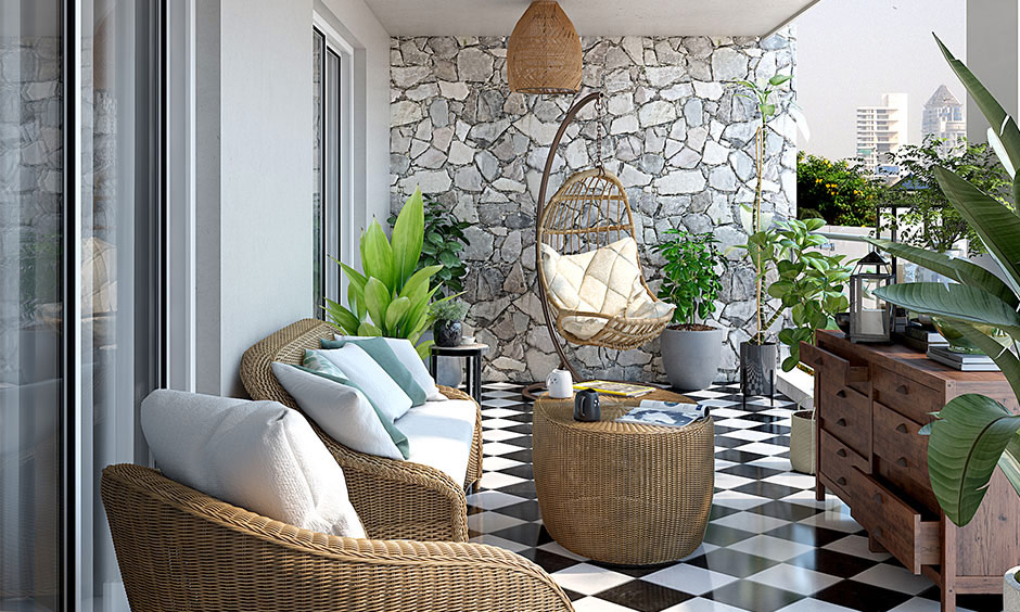 Cane swing is a trending balcony interior in Pune that adds a boho touch