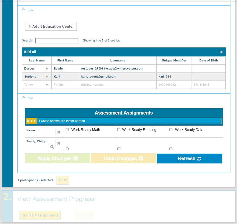 Image of Managing Assessments screen