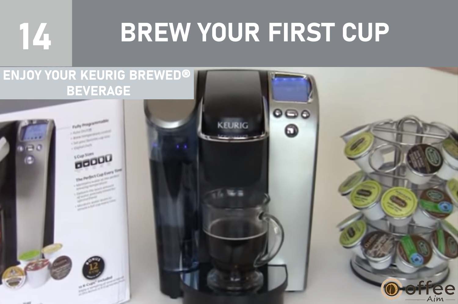 Enjoy the delightful taste of your first cup of Keurig Brewed gourmet coffee, tea, or hot cocoa, savoring the rich flavors and convenient brewing experience.