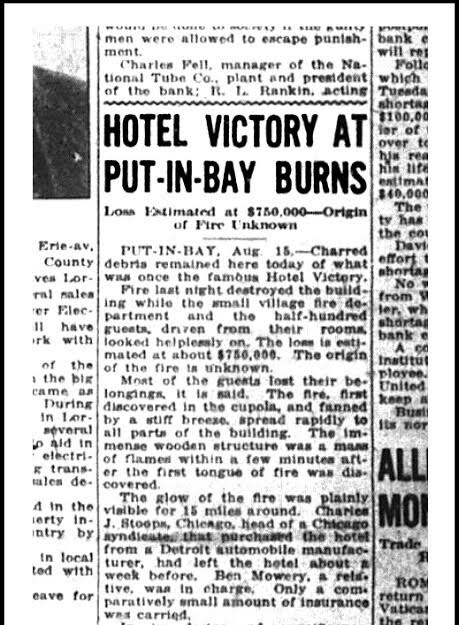 Put-in-Bay Hotels History Photo of A News Article about the Hotel Victory