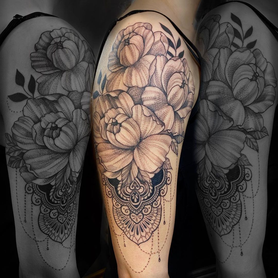 Beautiful roses Mandala Tattoo