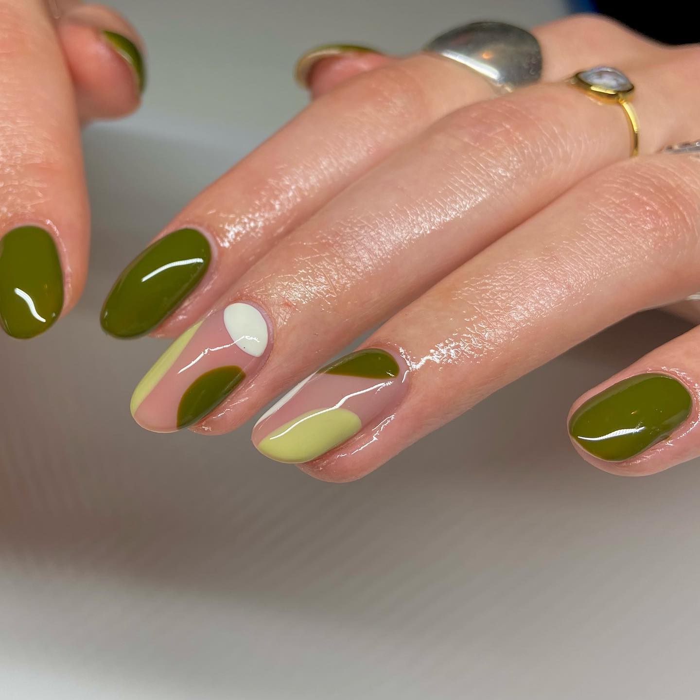 Green nails with different shades