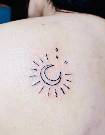 Mini Tattoo Of Moon And Stars