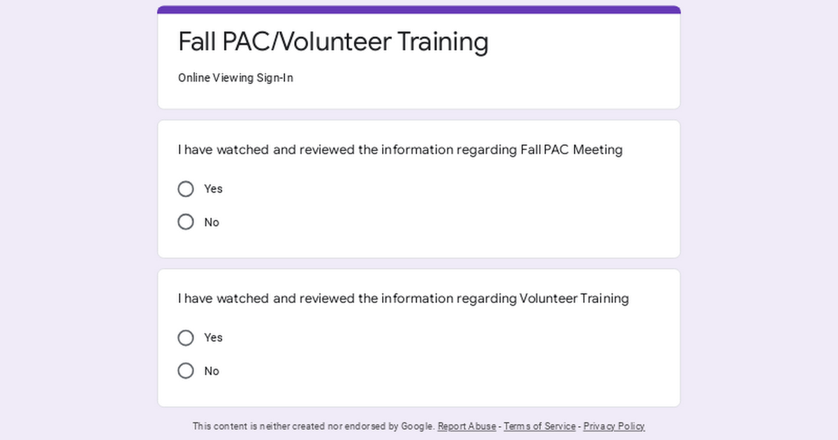 Fall PAC/Volunteer Training