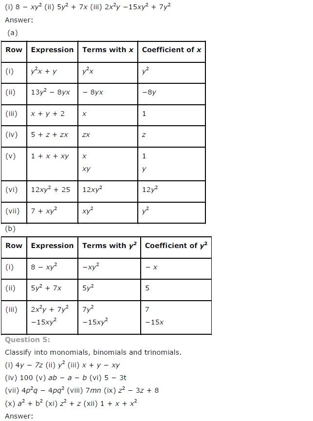 NCERT solutions for class 7 maths chapter 12 Algebraic expressions