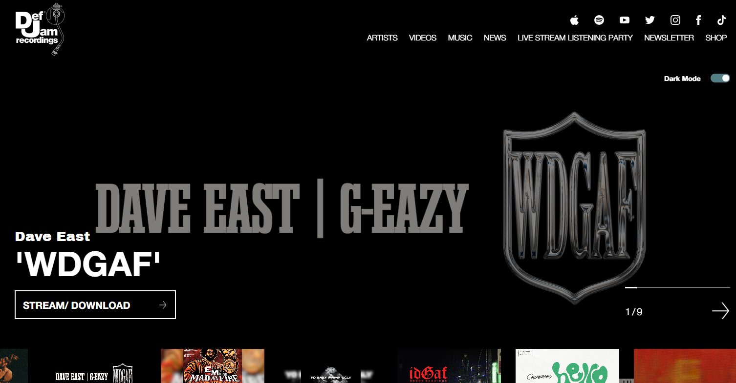 Home page of the music company