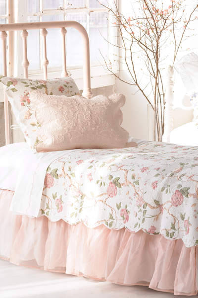 Stylish pink layered bed skirt.