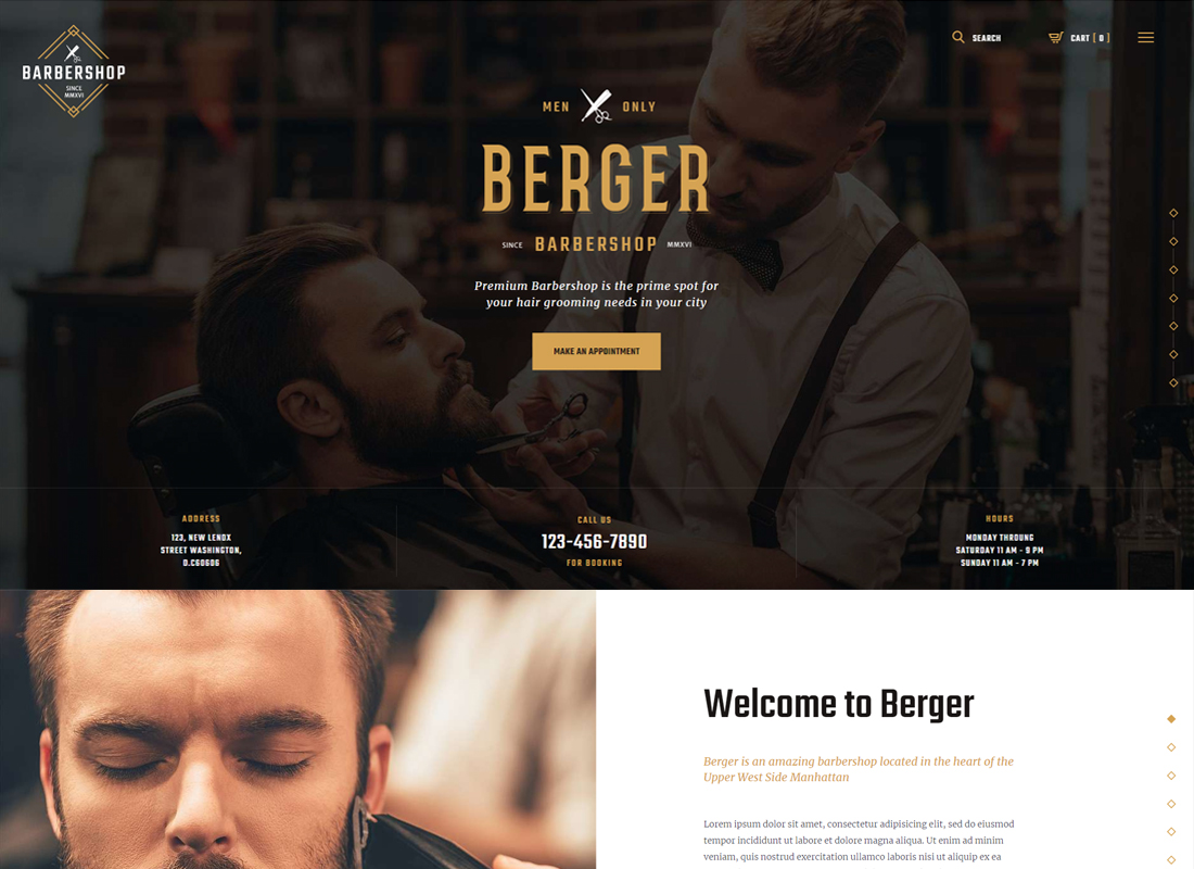Berger |  Tema de WordPress para peluquería y tatuaje