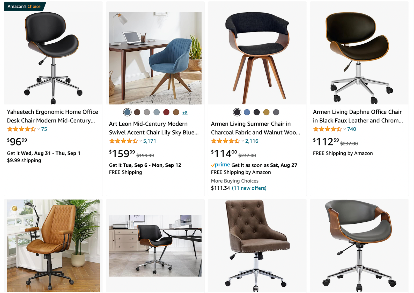 Mid century modern office chairs on Amazon