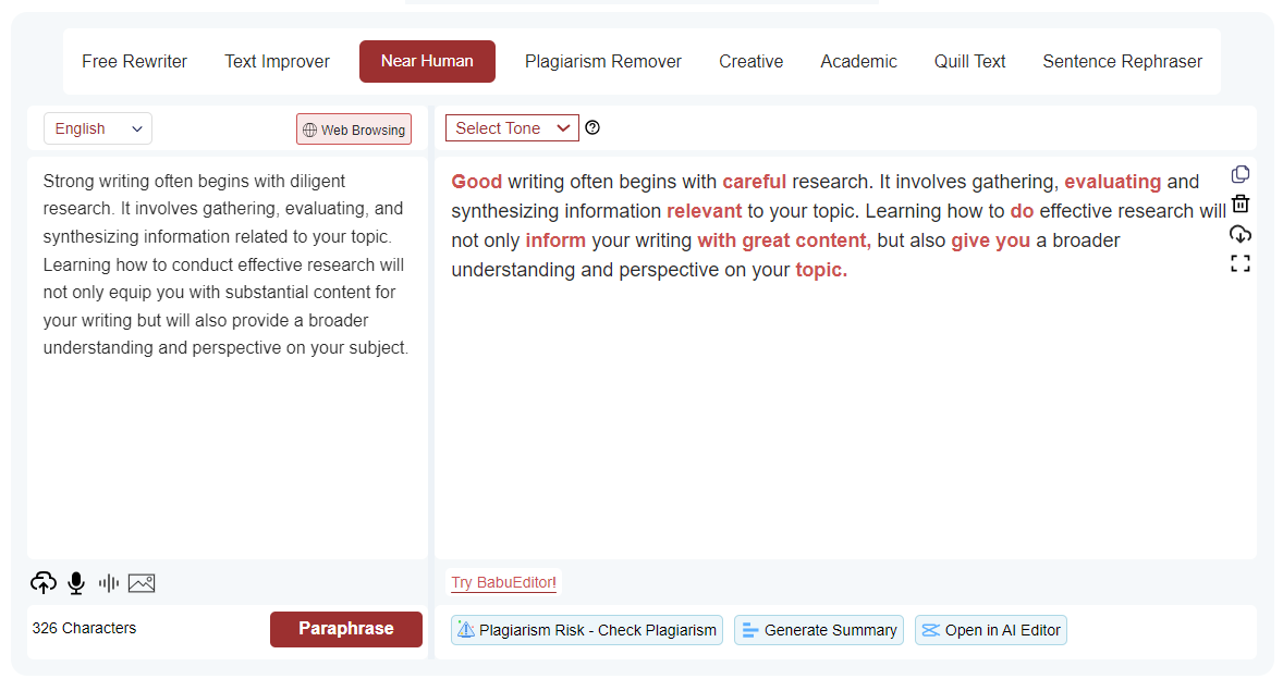 Paraphrasingtool.ai Review - Get paraphrased content in the output box.