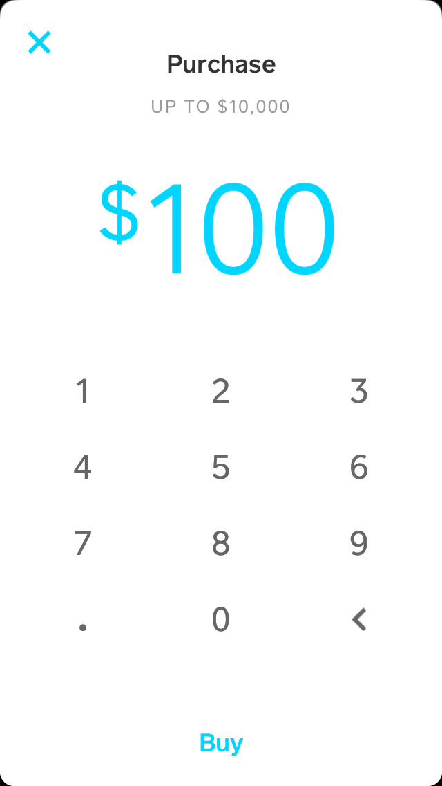 Square cash app purchase amount screen.
