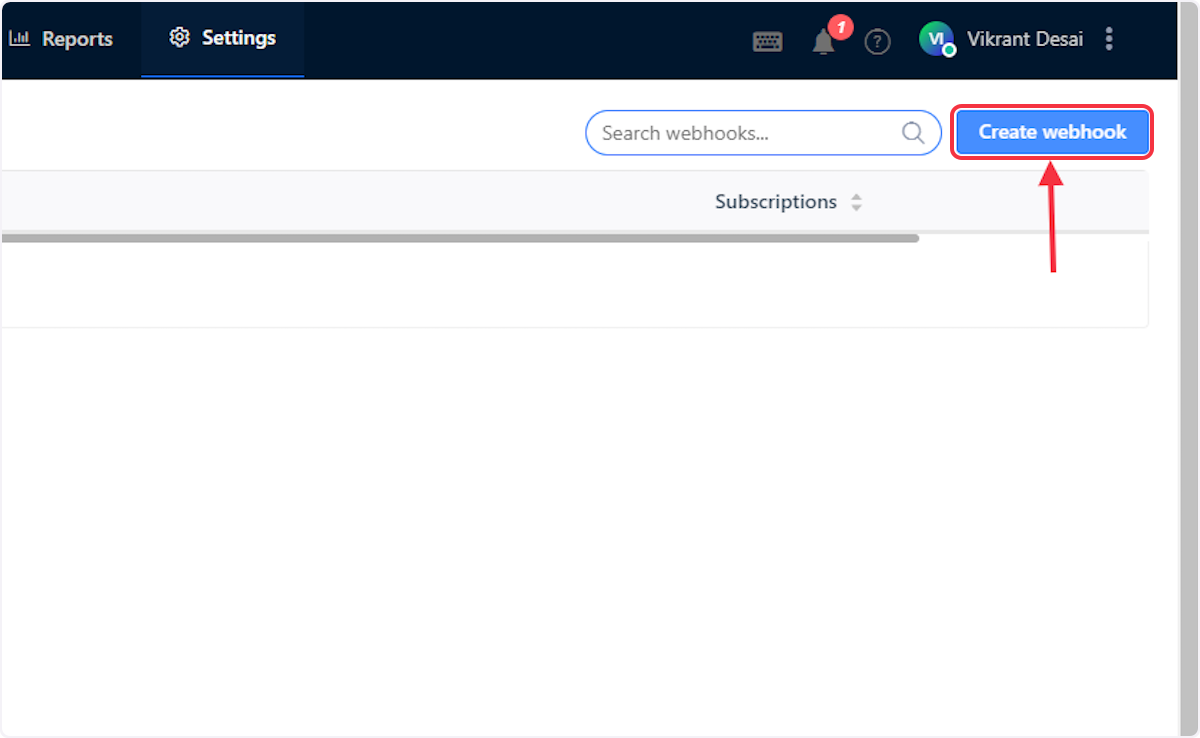 Click on the "Create Webhook" button to create a new webhook.