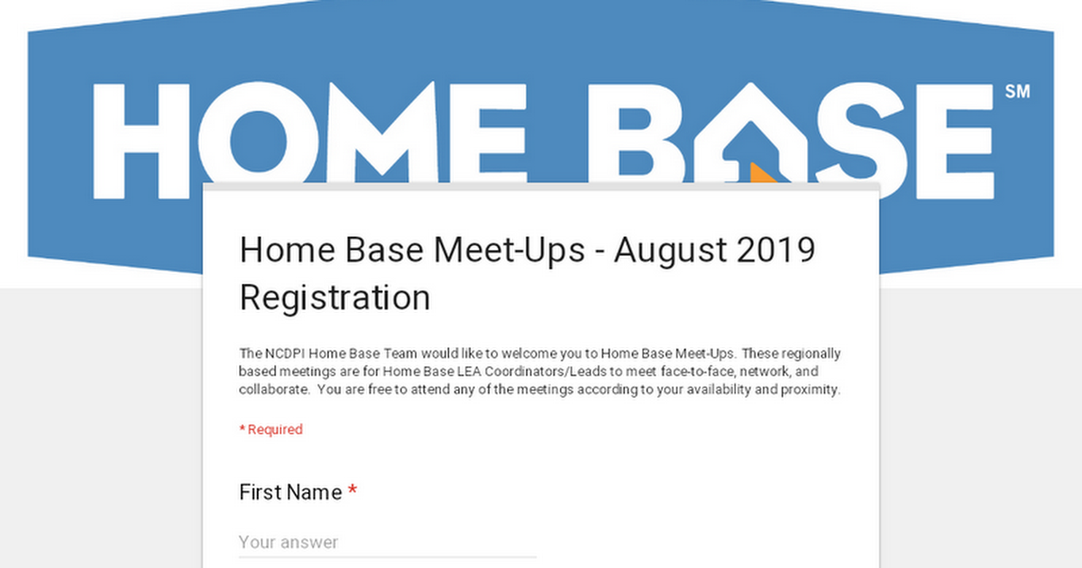 Home Base Meet-Ups - August 2019 Registration 