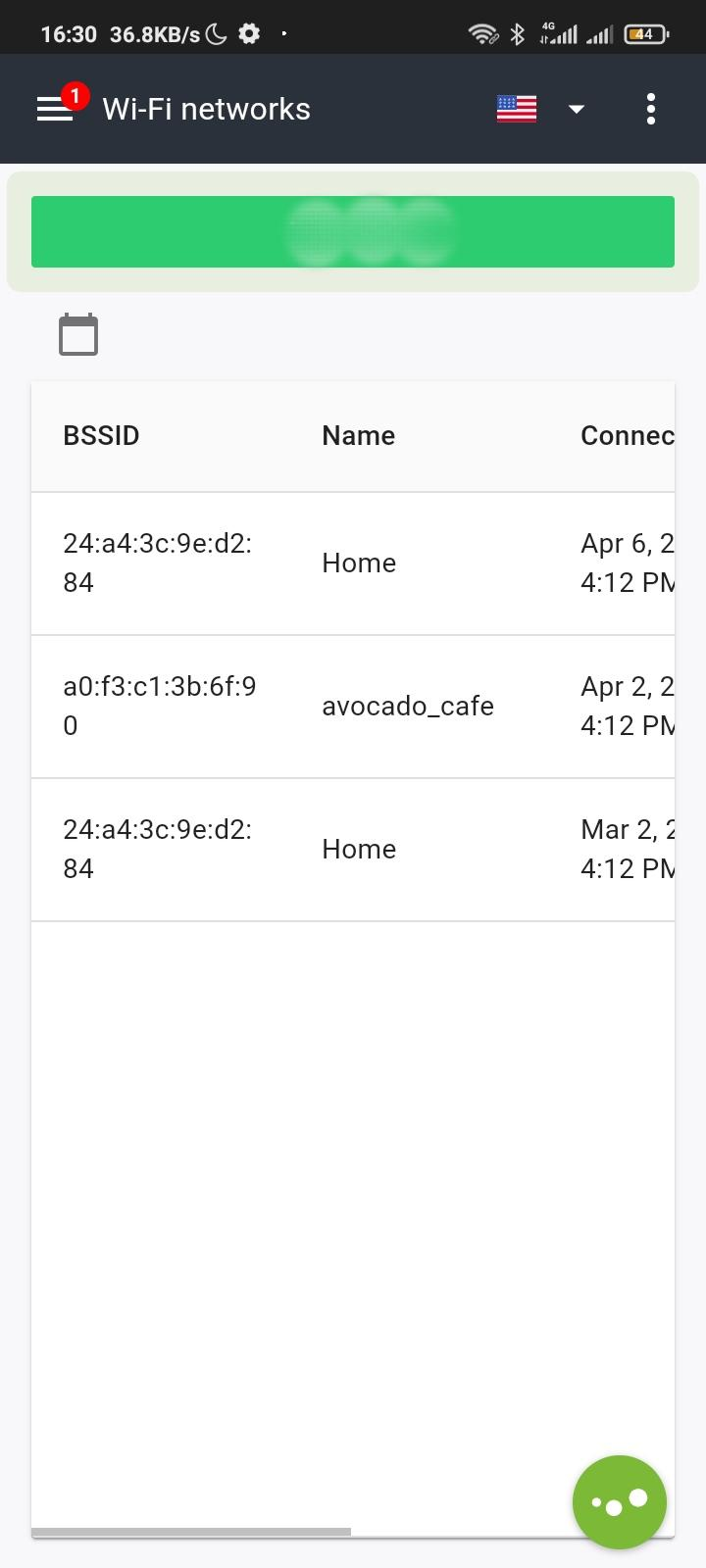 WiFi networks screen
