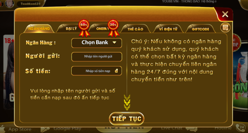 Nạp tiền vào game